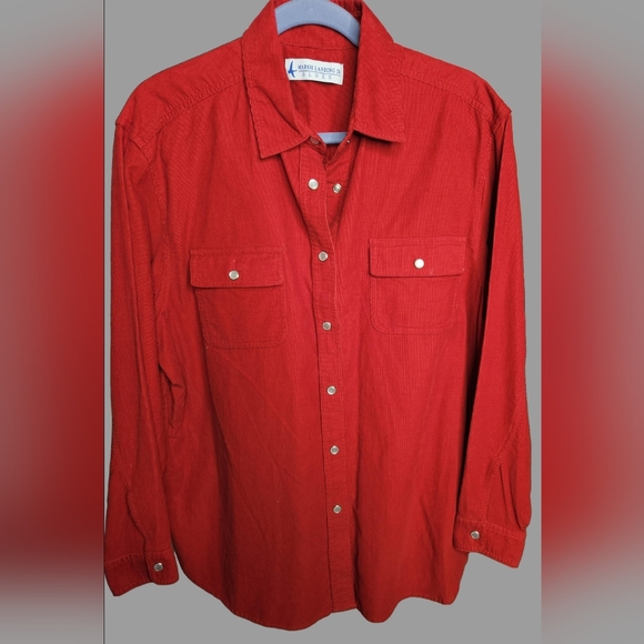 Marsh Landing Tops - #131 Marsh Landing II Blues- Red Corduroy Snap Closure Top- Sz.1X
